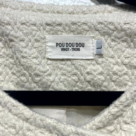 Vintage Pou Dou Dou Trench Coat Womens Large Beige Textured Printed Bow Shoulder - Picture 3 of 12